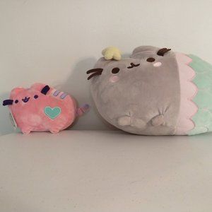 Pusheen Plush Lot Small Pink 6" 2017 and Large 14" Mermaid Stuffed Cat Toy Gund
